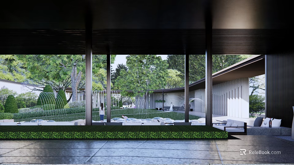 Modern Pergola Design With Outdoor Seating Area And Lush Greenery In Garden Space 3d model 
