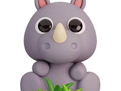 Adorable Purple Cartoon Reptile with Big Eyes Sitting Near Green Plants 3d model