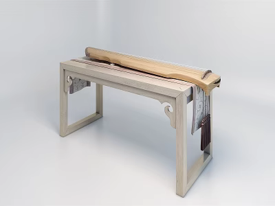 Traditional Musical Instrument Guzheng With Chinese Painting Tools On Classical Wooden Table 3d model