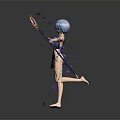 Game Anime Character With Blue Hair Purple Outfit Holding Magic Staff And Purple Butterflies