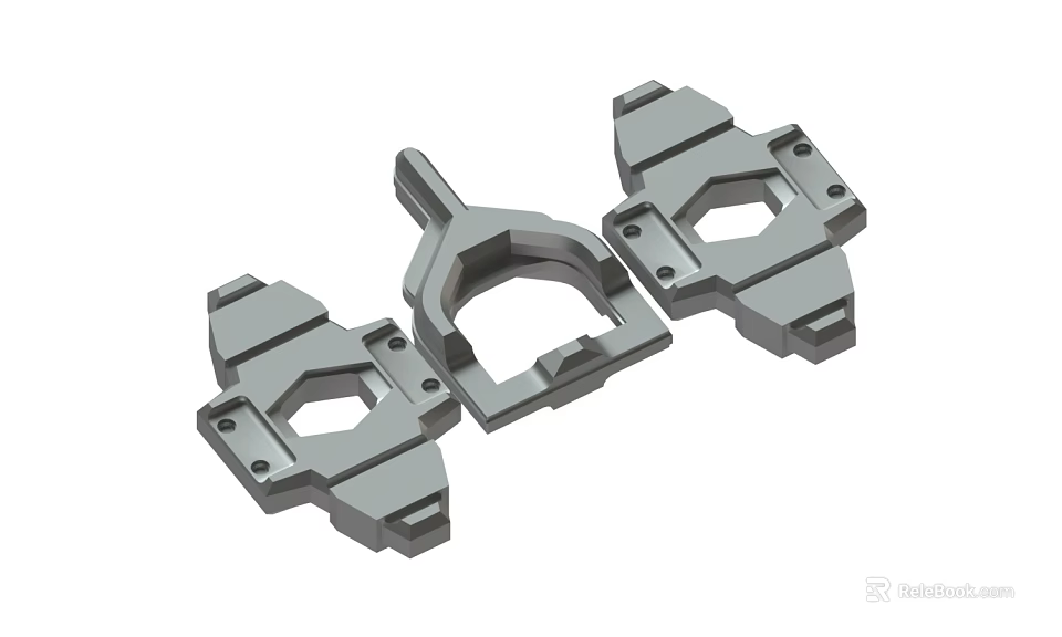 Gray Industrial Mechanical Parts With Structural Holes And Connecting Components 3d model 