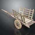 Ancient Wooden Cart with Simple Wooden Frame and Large Spoked Wheel