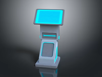 Interactive Self Service Kiosk With Blue Illuminated Screen And Modern Stand Design 3d model