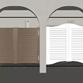 Brown And White Louvered Double Doors In Arched Framed Interior 3d model