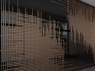 Elegant Modern Interior Design Featuring Brass Metal Grid Background Wall 3d model