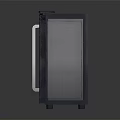 Modern Double Door Cabinet With Glass Panels And Metal Handles