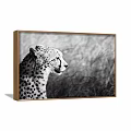 Black and White Cheetah Side Portrait Animal Painting With Grass Background Framed In Gold Border