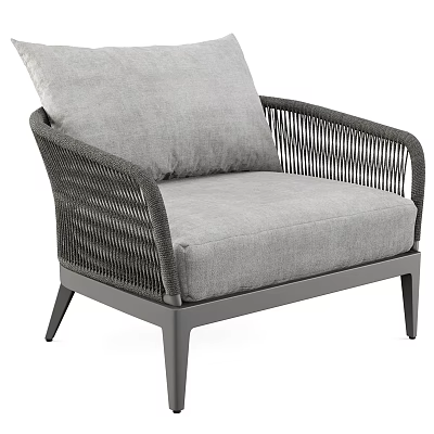 Modern Rattan Outdoor Lounge Chair With Gray Cushion And Metal Frame 3d model