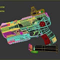 Futuristic Tactical Gun With Blue Black Design Textured Grip Bullets And Magazine