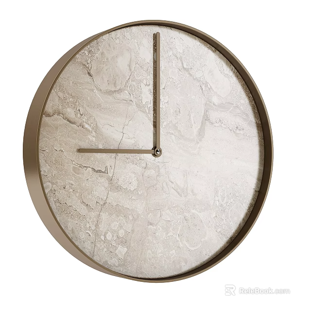 Elegant Minimalist Marble Texture Wall Clock With Gold Frame For Home Decor 3d model 