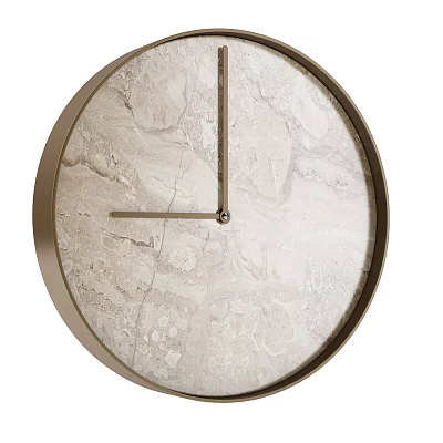 Elegant Minimalist Marble Texture Wall Clock With Gold Frame For Home Decor 3d model