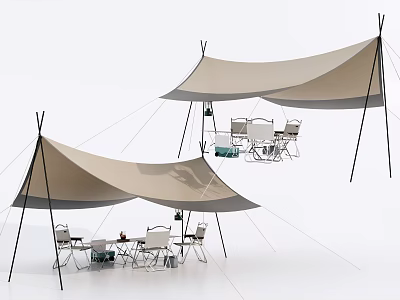 Outdoor Camping Tents Setup With Tables Chairs And Gear For Adventure 3d model
