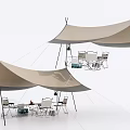 Outdoor Camping Tents Setup With Tables Chairs And Gear For Adventure