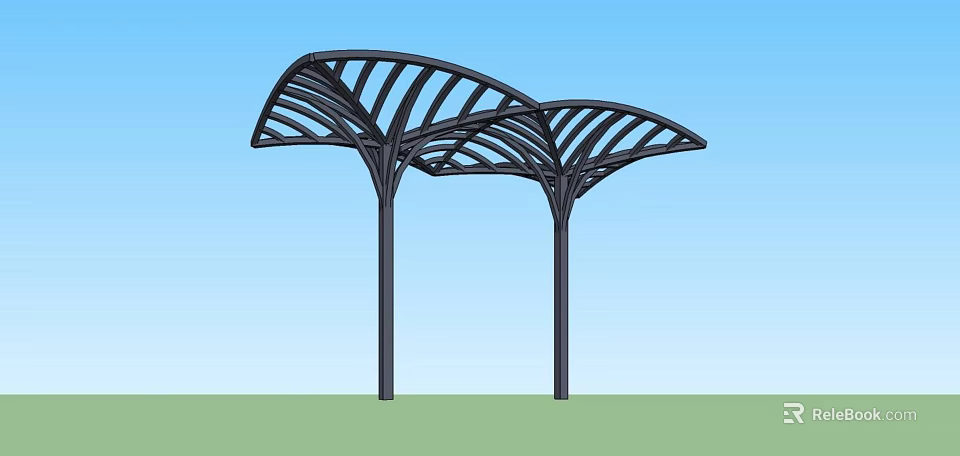 Two Modern Black Metal Pergolas with Curved Top Outdoor Structure Design 3d model