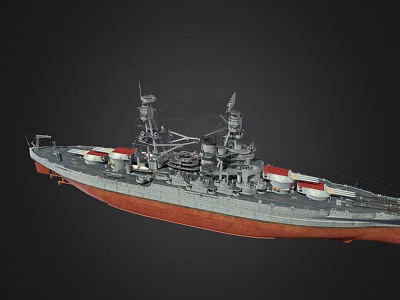 Wooden Ship With Gray Red Hull Turrets And Antennas On Deck Structure 3d model