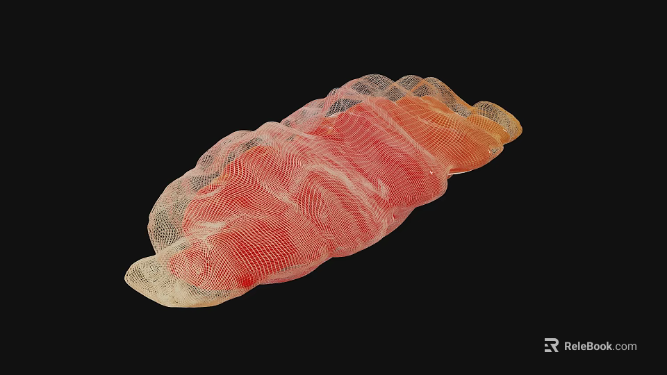 Hanging Wavy Mesh Pendant with Red Orange Gradient and Soft Texture Design 3d model 