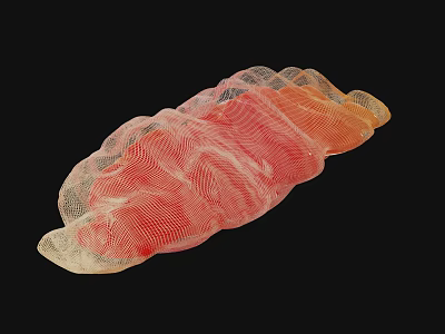 Hanging Wavy Mesh Pendant with Red Orange Gradient and Soft Texture Design 3d model