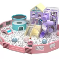 Indoor Playground Equipment With Pink Enclosure Slide Trampoline Ball Pit Playhouse And Colorful Balls