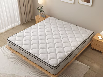 Comfortable Quilted Mattress With Bedside Table Lamp Curtains And Rug In Bedroom 3d model
