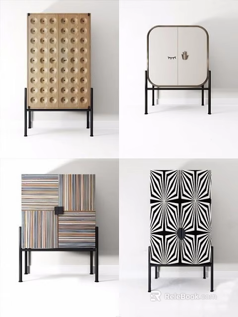 Modern Decorative Cabinets With Geometric Patterns Striped Details And Unique Designs 3d model