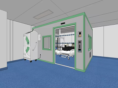 Medical Isolation Cabin Interior With Patient Bed And Medical Equipment 3d model