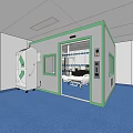 Medical Isolation Cabin Interior With Patient Bed And Medical Equipment