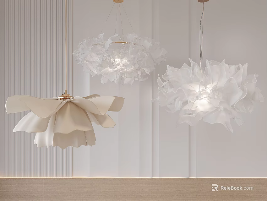 Various White Petal Shaped Modern Chandeliers With Elegant Design For Interior 3d model 