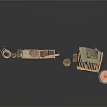 Rustic Vintage Collection With Wooden Shelves Wicker Baskets And Clay Pots