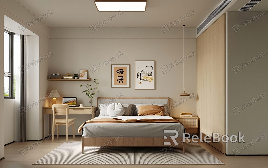 Japanese Style Log Style Home Bedroom model