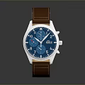 Classic Watch With Brown Leather Strap Silver Case Blue Dial And Clear Numbers 3d model