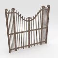 Wooden Fence Gate With Arched Top Circular Finials And Vertical Spiked Slats
