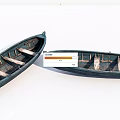 Vintage Blue Wooden Boats With Wooden Seats And Planks Side By Side