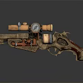 Vintage Steampunk Pistol With Double Barrel Scope Ornate Gold Red Details And Mechanical Components 3d model