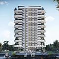 Modern High Rise Residential Building With Balconies Greenery And Outdoor Space
