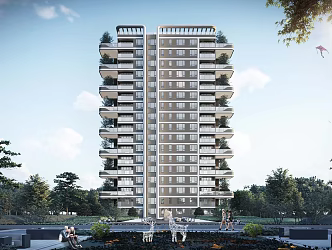 Modern Residential Building High-rise Residential Building Large Balcony Cantilever High-rise Residential Building 3d model