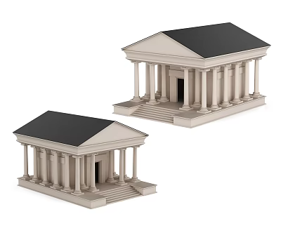 Two Detailed Classical Building Models With Columns Black Roofs And Steps 3d model