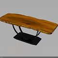 Solid Wood Live Edge Table with Natural Grain Black Metal Base and Modern Design 3d model
