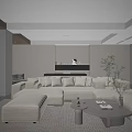Modern Beige L-shaped Sofa Coffee Table Set with Round Table Wooden Accents and Green Plant
