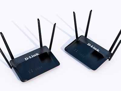Two Modern Black D-Link Wireless Routers With Multiple High Gain Antennas 3d model