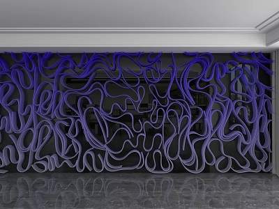 Modern Abstract Background Wall With Purple Blue Gradient Curved Lines And Flowing Design 3d model