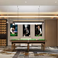 Modern Luxury Billiard Room With Table Posters Sofas And Cabinets 3d model