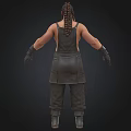 Detailed 3D Character Model In Black Overalls No Shirt And Gloves On Dark Background