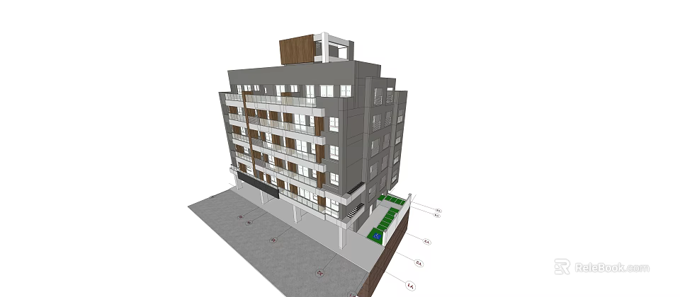 Modern Multi Story Apartment Building Exterior With Balconies And Green Landscaping 3d model 