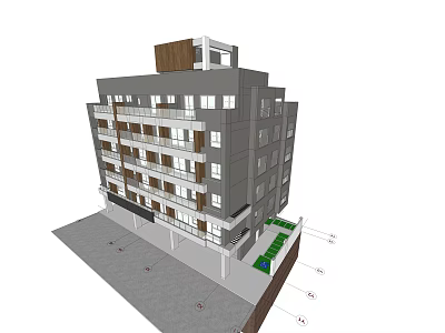 Modern Multi Story Apartment Building Exterior With Balconies And Green Landscaping 3d model