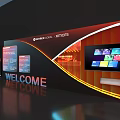 Modern Illuminated Sculpture Installation With Welcome Sign And Striped Building Background