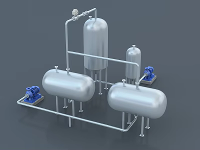 Industrial Equipment With Metal Tanks Blue Pumps And Pipeline System 3d model