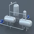 Industrial Equipment With Metal Tanks Blue Pumps And Pipeline System