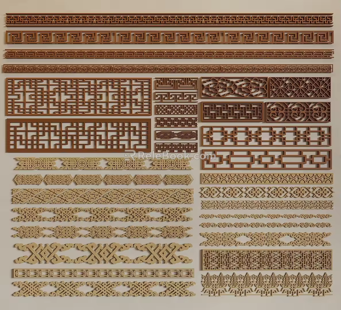 Song-style New Chinese-style Carved Flower Back-shaped Pattern Antique Waist Line Pane Corner Wreath Edge Pattern Lace Pattern Lace Pattern Ancient Building Decoration Flower Carving Ten Thousand Characters Line 3d model