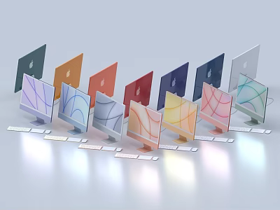 Business Equipment Colorful Monitor Displays Arranged For Modern Office Workstations 3d model