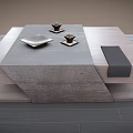 Modern Coffee Table with wooden stone top featuring bowl cups cloth and layered design
